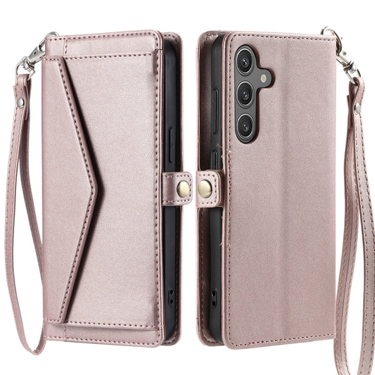 For Samsung Galaxy S25+ 5G Wallet Multi-card Slot Leather Phone Case with Lanyard(Rose Gold) by buy2fix