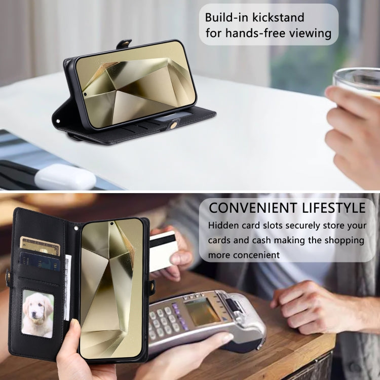 For Samsung Galaxy S25 Ultra 5G Wallet Multi-card Slot Leather Phone Case with Lanyard(Black) by buy2fix