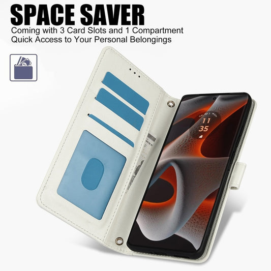 For Motorola Moto G Power 5G 2024 Skin Feel Pure Color Card Slots Leather Phone Case with Dual Lanyard(White) by buy2fix