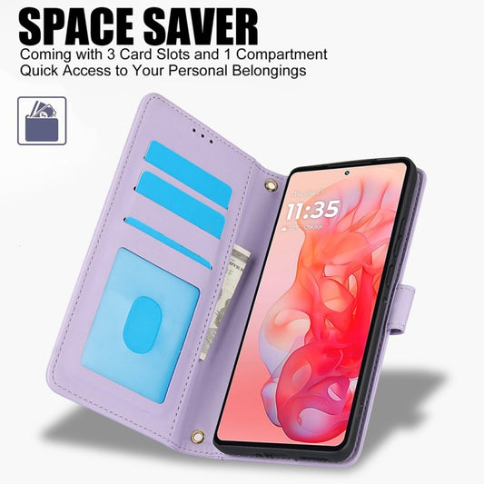 For Motorola Moto G Stylus 5G 2024 Skin Feel Pure Color Card Slots Leather Phone Case with Dual Lanyard(Purple) by buy2fix