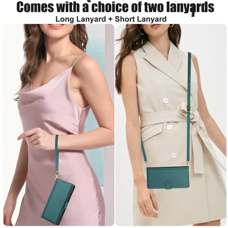 For Samsung Galaxy S25 Ultra 5G Skin Feel Pure Color Card Slots Leather Phone Case with Dual Lanyard(Green) by buy2fix