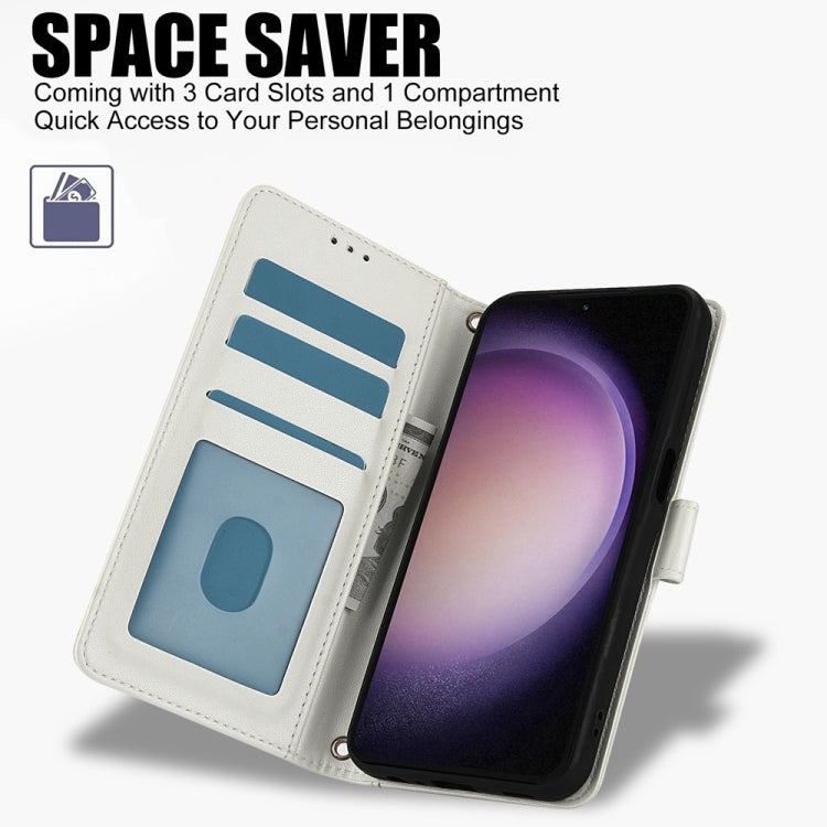 For Samsung Galaxy S25+ 5G Skin Feel Pure Color Card Slots Leather Phone Case with Dual Lanyard(White) - Galaxy S25+ 5G Cases by buy2fix | Online Shopping UK | buy2fix