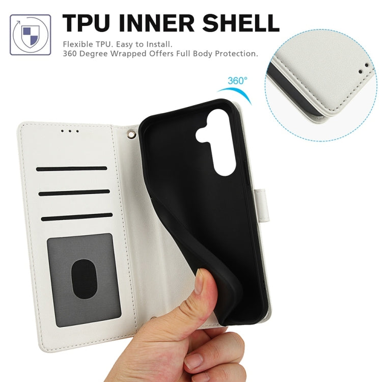 For Samsung Galaxy S25+ 5G Skin Feel Pure Color Card Slots Leather Phone Case with Dual Lanyard(White) - Galaxy S25+ 5G Cases by buy2fix | Online Shopping UK | buy2fix