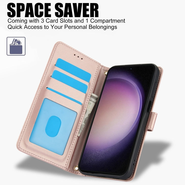 For Samsung Galaxy S25+ 5G Skin Feel Pure Color Card Slots Leather Phone Case with Dual Lanyard(Rose Gold) - Galaxy S25+ 5G Cases by buy2fix | Online Shopping UK | buy2fix