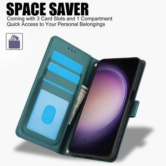 For Samsung Galaxy S25 5G Skin Feel Pure Color Card Slots Leather Phone Case with Dual Lanyard(Green) by buy2fix