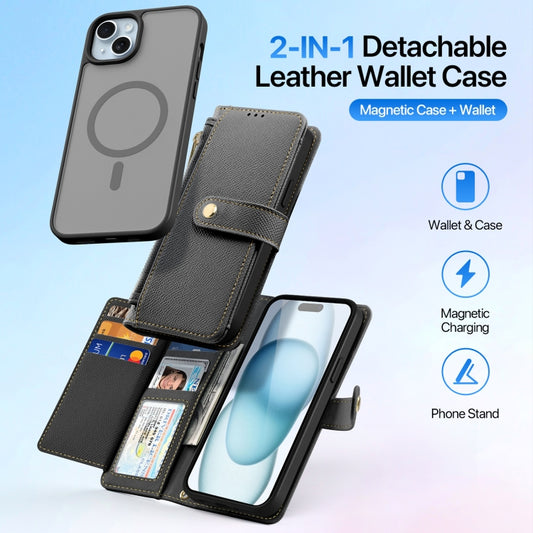 For iPhone 15 DUX DUCIS Lawa Series 2 in 1 Wallet Zipper Detachable MagSafe Phone Case with Lanyard(Black) by DUX DUCIS