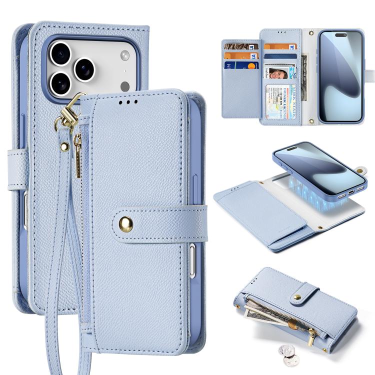 For iPhone 17 Pro DUX DUCIS Lawa Series 2 in 1 Wallet Zipper Detachable MagSafe Phone Case with Lanyard(Light Blue) - iPhone 17 Pro Cases by DUX DUCIS | Online Shopping UK | buy2fix