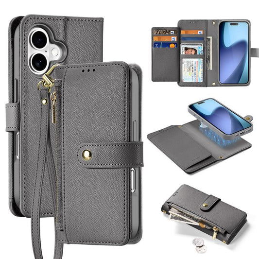 For iPhone 17 DUX DUCIS Lawa Series 2 in 1 Wallet Zipper Detachable MagSafe Phone Case with Lanyard(Grey) - iPhone 17 Cases by DUX DUCIS | Online Shopping UK | buy2fix