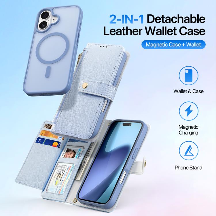 For iPhone 17 DUX DUCIS Lawa Series 2 in 1 Wallet Zipper Detachable MagSafe Phone Case with Lanyard(Light Blue) - iPhone 17 Cases by DUX DUCIS | Online Shopping UK | buy2fix