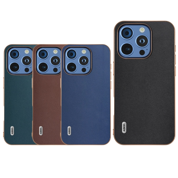 For iPhone 16 Pro Max ABEEL Electroplating Frame Genuine Leather Xiaoya Series Phone Case(Coffee) by buy2fix