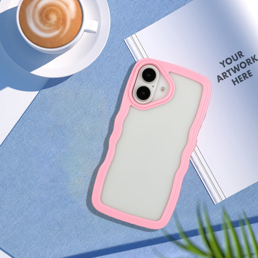 For iPhone 16 Candy Color Wave TPU Clear PC Phone Case(Pink) by buy2fix