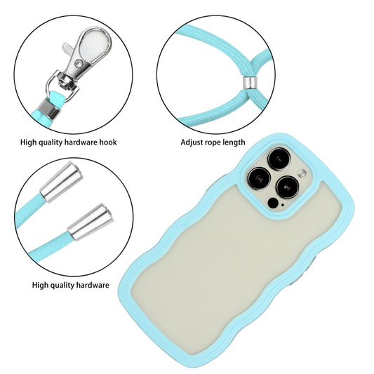 For iPhone 16 Pro Max Candy Color Wave TPU Clear PC Phone Case with Lanyard(Blue) by buy2fix