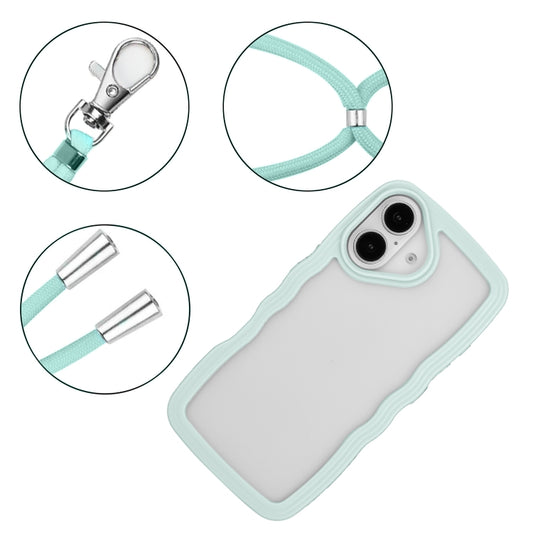 For iPhone 16 Plus Candy Color Wave TPU Clear PC Phone Case with Lanyard(Green) by buy2fix