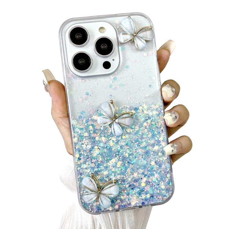 For iPhone 16 Pro Max Luminous Starry Sky Glitter Butterfly TPU Phone Case(Blue) by buy2fix
