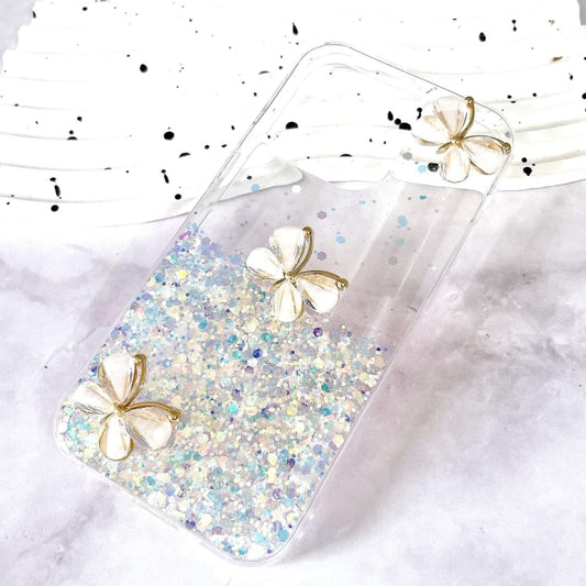 For iPhone 16 Pro Max Luminous Starry Sky Glitter Butterfly TPU Phone Case(White) by buy2fix