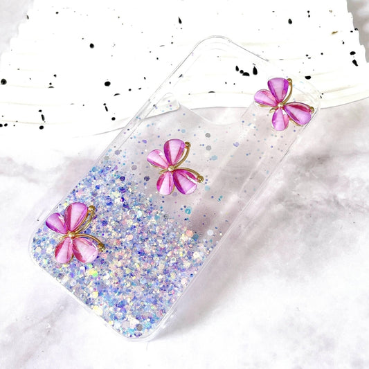For iPhone 16 Pro Max Luminous Starry Sky Glitter Butterfly TPU Phone Case(Purple) by buy2fix