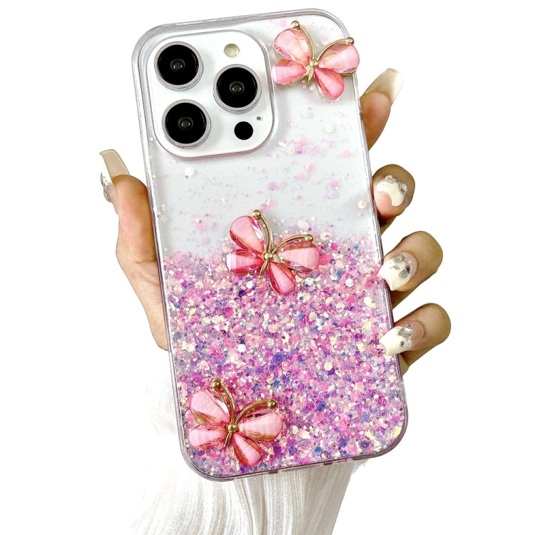 For iPhone 16 Pro Luminous Starry Sky Glitter Butterfly TPU Phone Case(Pink) by buy2fix