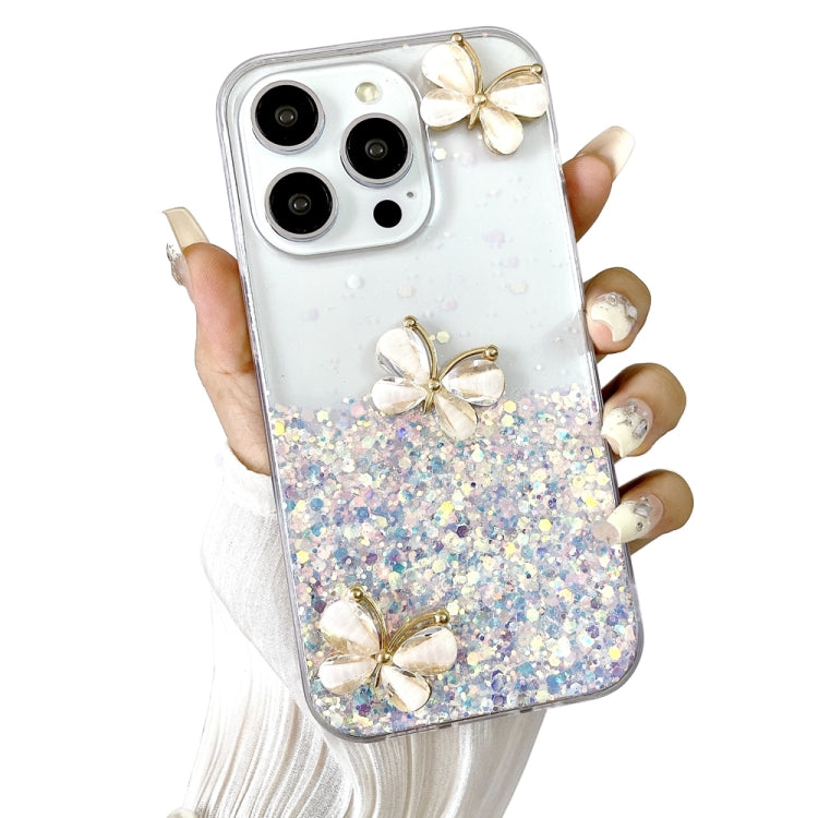 For iPhone 16 Pro Luminous Starry Sky Glitter Butterfly TPU Phone Case(White) by buy2fix