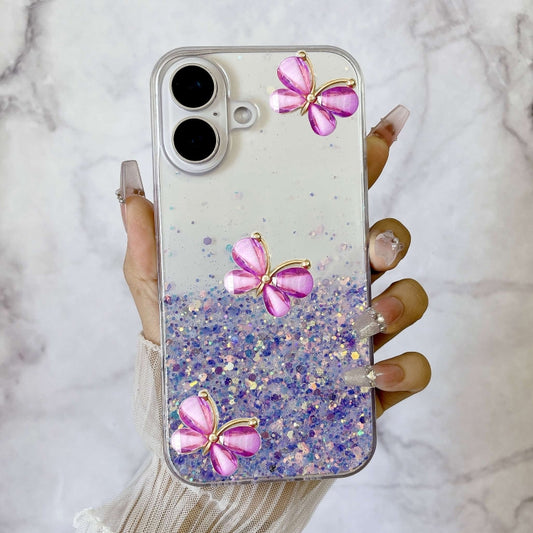For iPhone 16 Plus Luminous Starry Sky Glitter Butterfly TPU Phone Case(Purple) by buy2fix