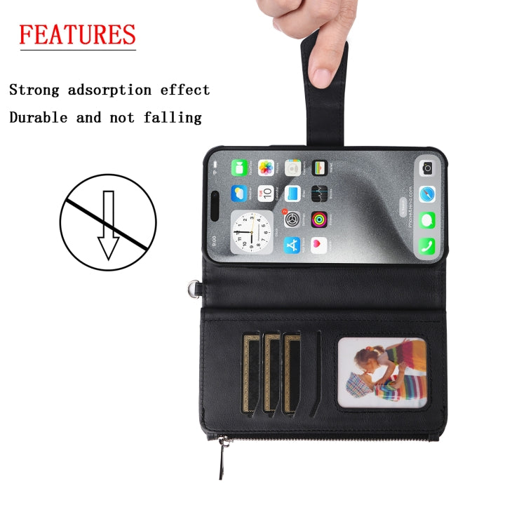 For iPhone 16 Pro Max Solid Color 2 in 1 Zipper Shockproof Phone Case(Black) by buy2fix
