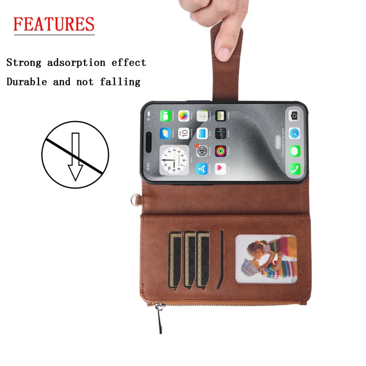 For iPhone 16 Pro Max Solid Color 2 in 1 Zipper Shockproof Phone Case(Brown) by buy2fix