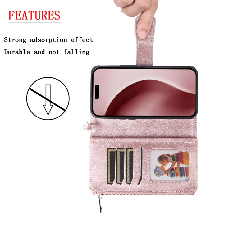 For iPhone 16 Pro Solid Color 2 in 1 Zipper Shockproof Phone Case(Rose Gold) by buy2fix