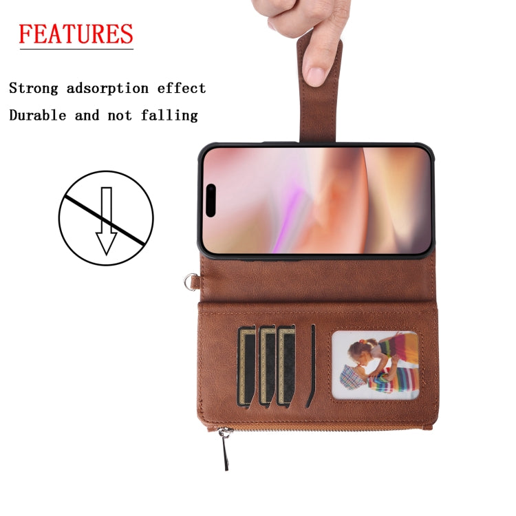 For iPhone 16 Plus Solid Color 2 in 1 Zipper Shockproof Phone Case(Brown) by buy2fix