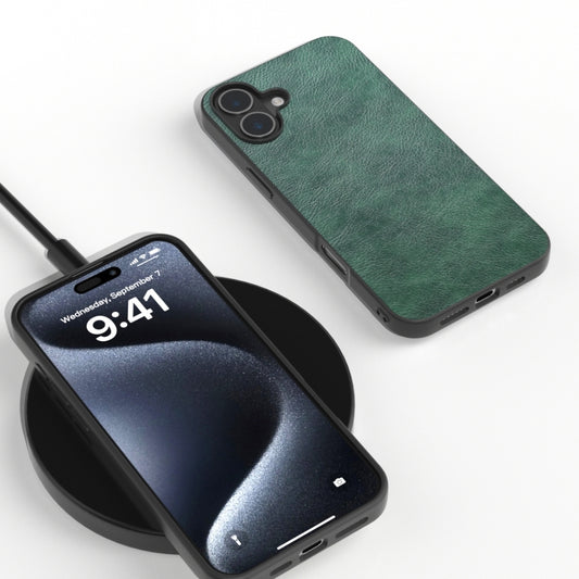 For iPhone 16 Plus Dual Color Lichi Texture PU Phone Case(Green) by buy2fix