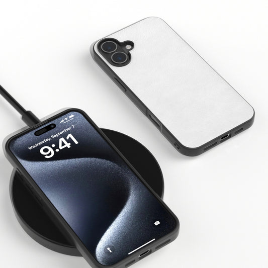 For iPhone 16 Plus Dual Color Lichi Texture PU Phone Case(White) by buy2fix