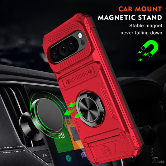 For Google Pixel 9 / 9 Pro TPU Hybrid PC Shockproof Card Phone Case with Metal Ring Holder(Red) by buy2fix
