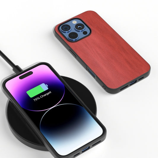 For iPhone 16 Pro Black Frame Two-color Calf Texture PU Phone Case(Red) by buy2fix