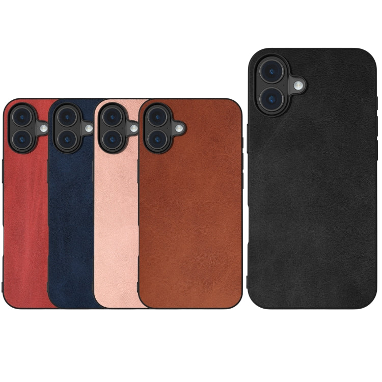 For iPhone 16 Plus Black Frame Two-color Calf Texture PU Phone Case(Blue) by buy2fix