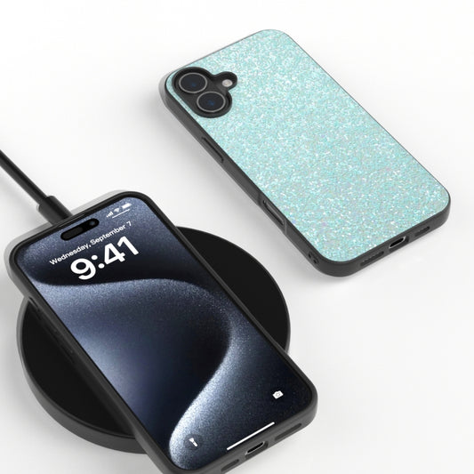 For iPhone 16 Plus Black Frame Colorful Glitter Phone Case(Light Green) by buy2fix