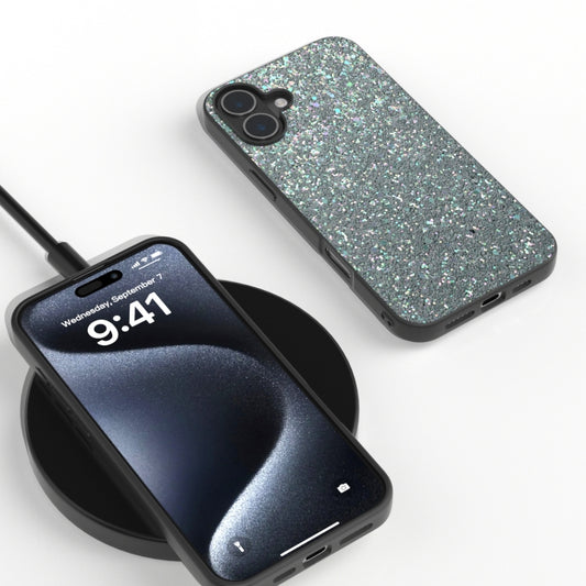 For iPhone 16 Plus Black Frame Colorful Glitter Phone Case(Black Green) by buy2fix