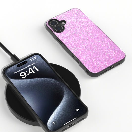 For iPhone 16 Black Frame Colorful Glitter Phone Case(Dark Pink) by buy2fix