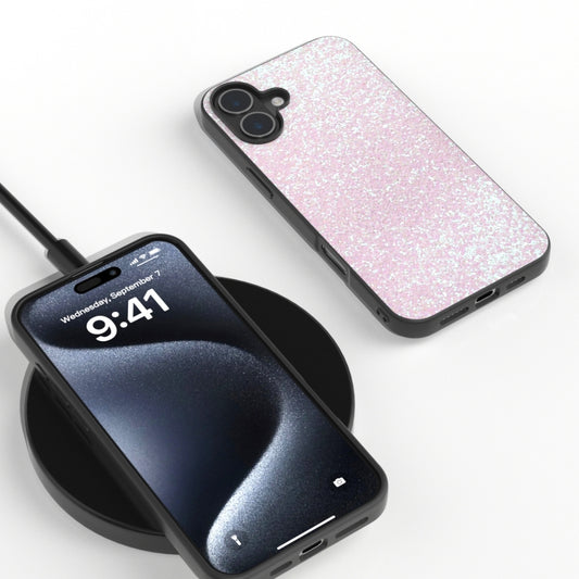 For iPhone 16 Black Frame Colorful Glitter Phone Case(Glitter Pink) by buy2fix