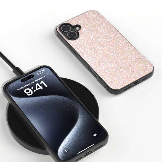 For iPhone 16 Black Frame Colorful Glitter Phone Case(Pink) by buy2fix