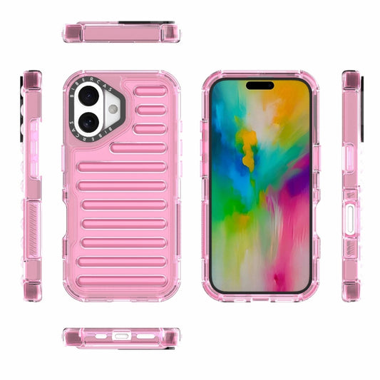 For iPhone 16 High Transparency TPU Hybrid PC Airbag Phone Case(Pink) by buy2fix