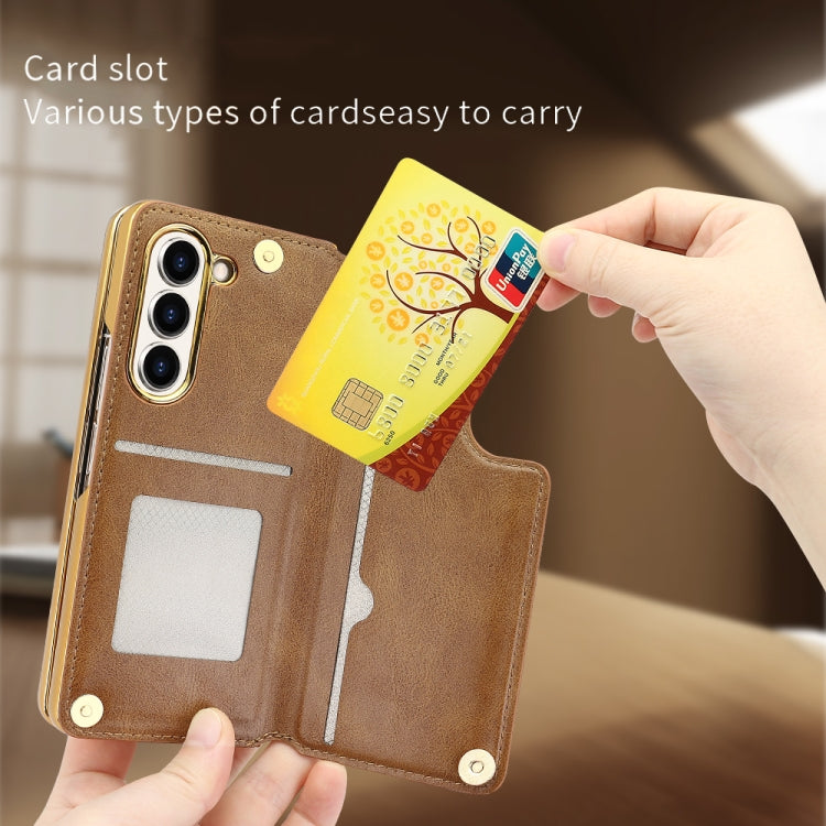 For Samsung Galaxy Z Fold5 VIETAO Film Integrated Folding Holder Flip PU Phone Case(Brown) - Galaxy Z Fold5 Cases by VIETAO | Online Shopping UK | buy2fix
