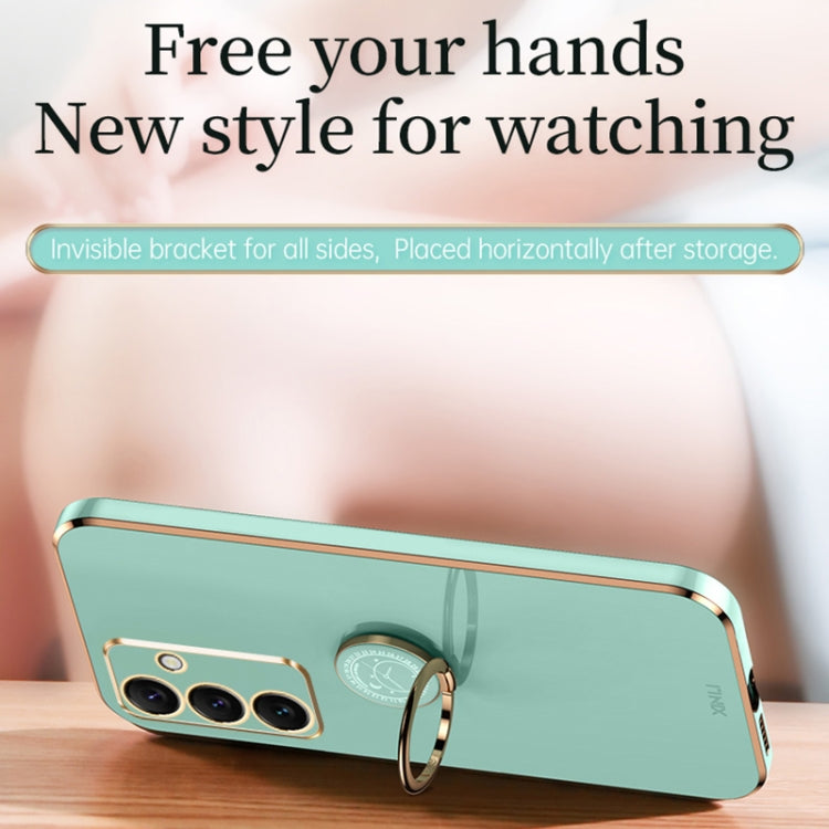For Samsung Galaxy S24 FE 5G XINLI Straight Edge 6D Electroplate TPU Phone Case with Ring Holder(Mint Green) by XINLI