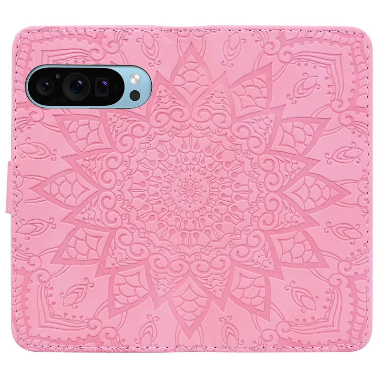 For Google Pixel 10 / 9 / 9 Pro Mandala Embossed Dual-Fold Calf Leather Phone Case(Pink) by buy2fix