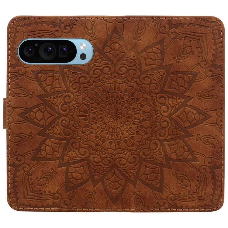 For Google Pixel 9 Pro XL / 10 Pro XL Mandala Embossed Dual-Fold Calf Leather Phone Case(Brown) by buy2fix