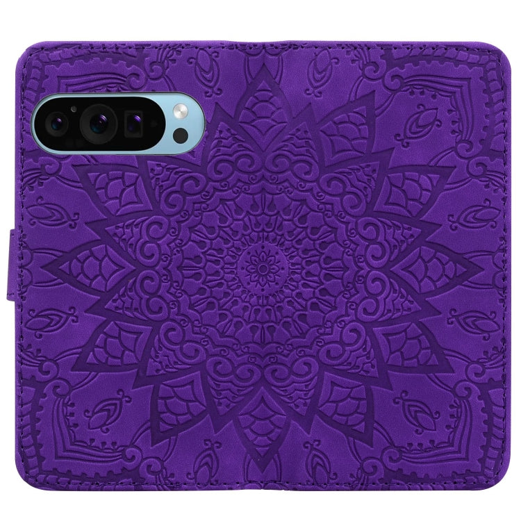 For Google Pixel 9 Pro XL / 10 Pro XL Mandala Embossed Dual-Fold Calf Leather Phone Case(Purple) by buy2fix