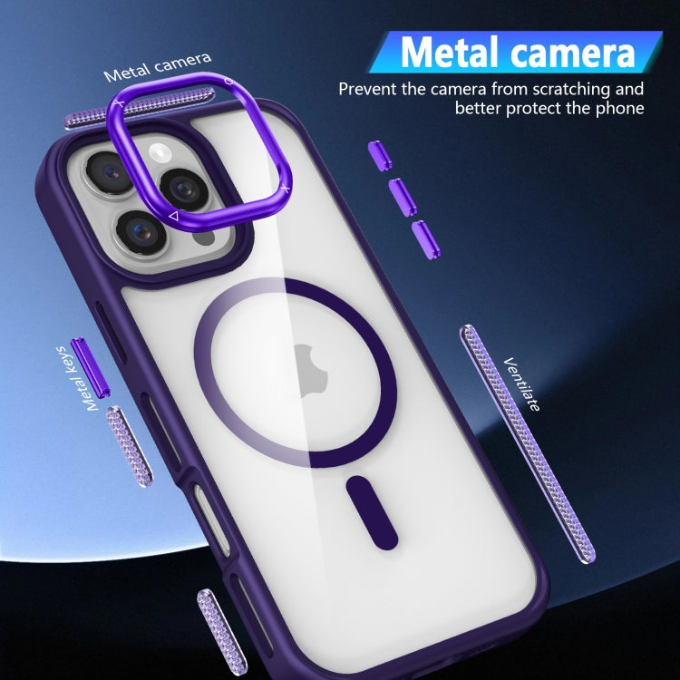 For iPhone 16 Pro Breathable Skin Feel Transparent MagSafe Magnetic Phone Case(Purple) by buy2fix