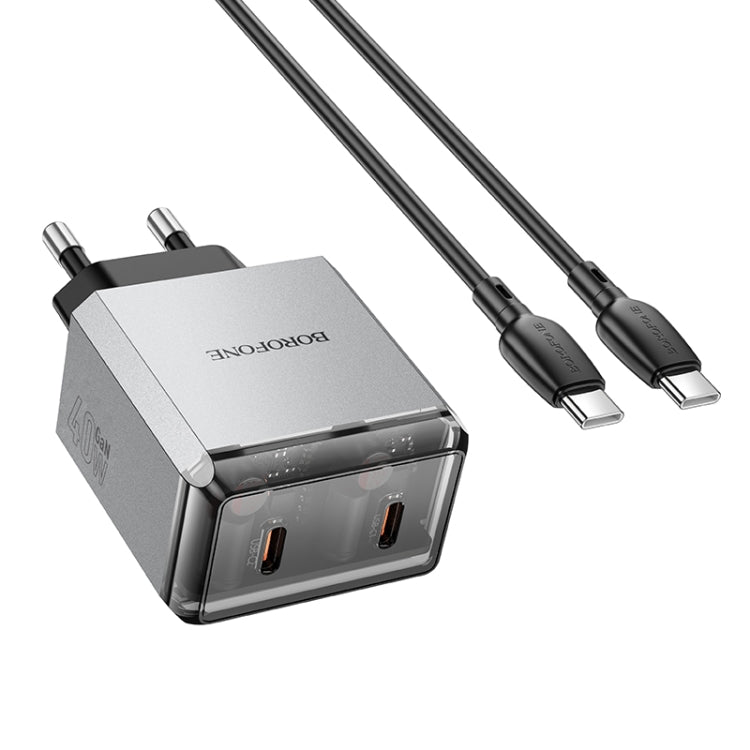 BOROFONE BN21 PD 40W 2 Type-C Charger with 1m Type-C to Type-C Cable Set, For:EU Plug(Tarnish) - USB Charger by Borofone | Online Shopping UK | buy2fix