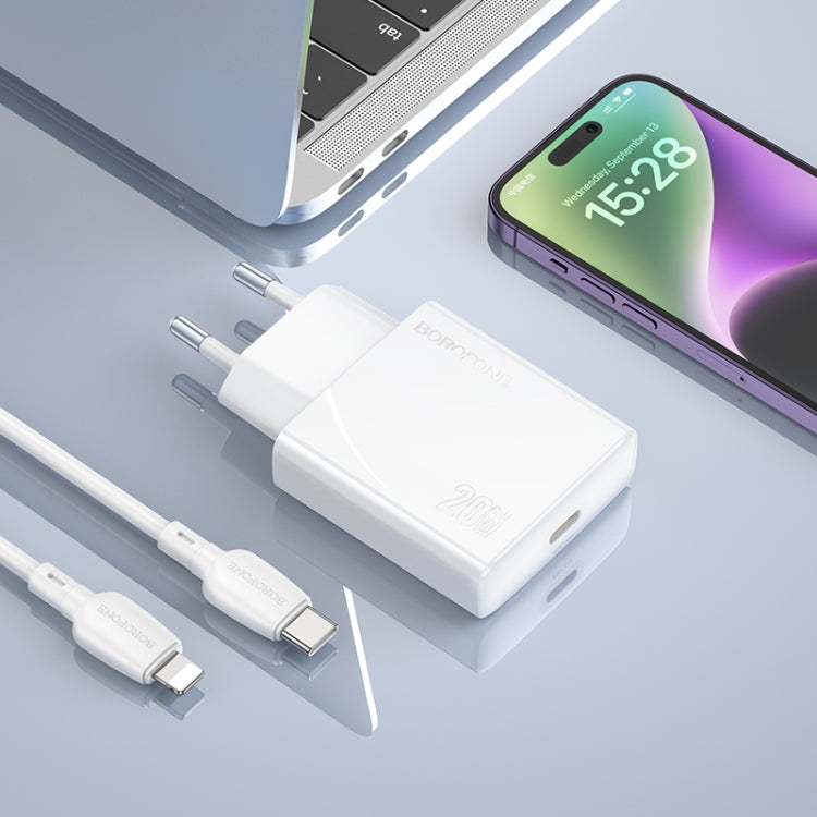 BOROFONE BN23 PD 20W Type-C Charger with 1m Type-C to 8 Pin Cable Set, Plug Type:EU Plug(White) - USB Charger by Borofone | Online Shopping UK | buy2fix