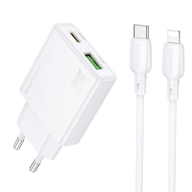 BOROFONE BN24 PD 20W USB, Type-C Charger with 1m Type-C to 8 Pin Cable Set, Plug Type:EU Plug(White) - USB Charger by Borofone | Online Shopping UK | buy2fix