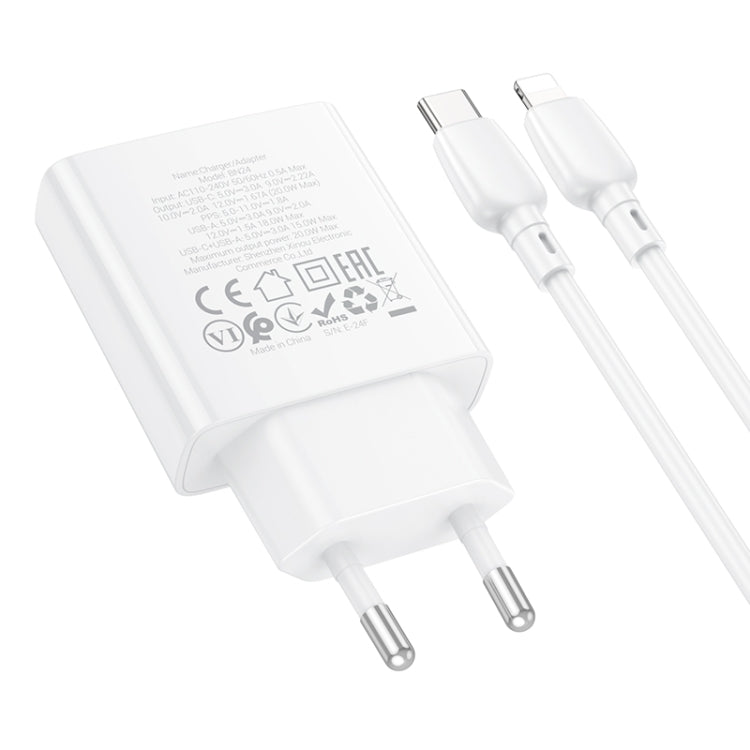 BOROFONE BN24 PD 20W USB, Type-C Charger with 1m Type-C to 8 Pin Cable Set, Plug Type:EU Plug(White) - USB Charger by Borofone | Online Shopping UK | buy2fix