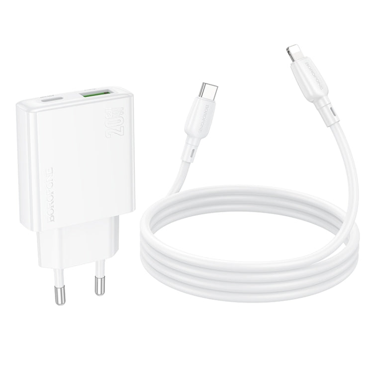 BOROFONE BN24 PD 20W USB, Type-C Charger with 1m Type-C to 8 Pin Cable Set, Plug Type:EU Plug(White) - USB Charger by Borofone | Online Shopping UK | buy2fix