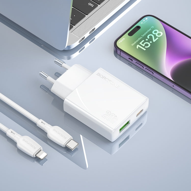 BOROFONE BN24 PD 20W USB, Type-C Charger with 1m Type-C to 8 Pin Cable Set, Plug Type:EU Plug(White) - USB Charger by Borofone | Online Shopping UK | buy2fix